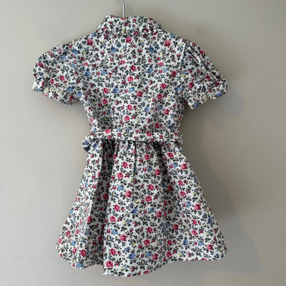 Ralph Lauren Baby Girl Floral Cotton Shirt Dress White Pink Blue 6M